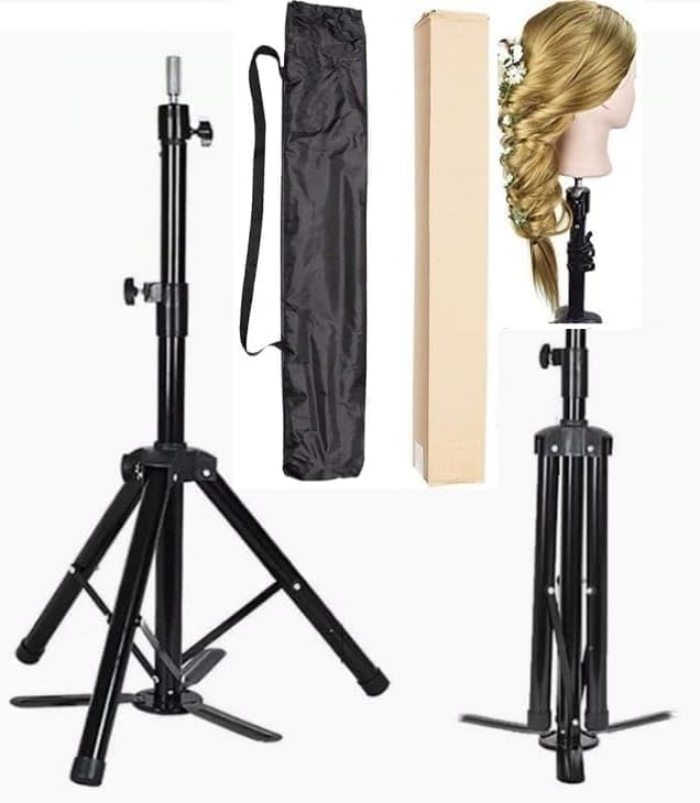 Adjustable Mannequin Head Tripod Stand Salon Hair Hairdressing Training Display Stand Holder Dummy Wig Head Tools Accessories.,Pack of 1