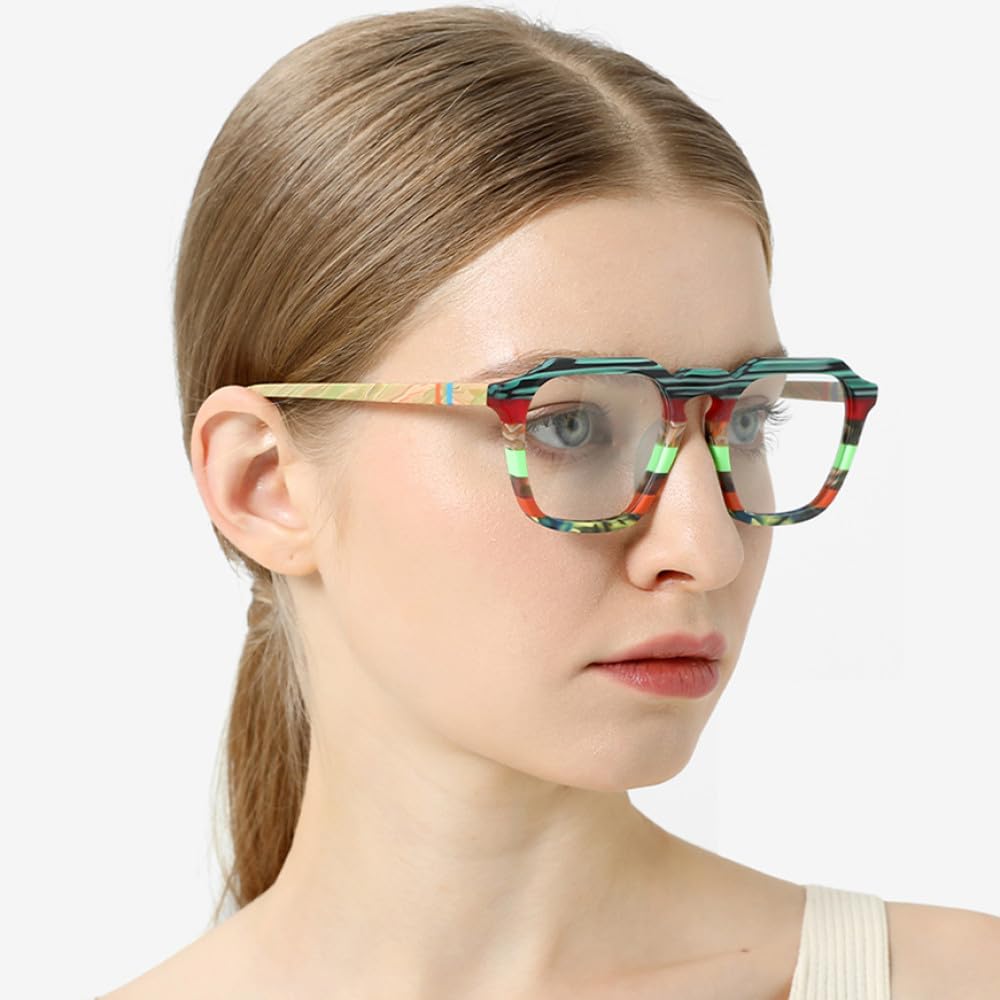MUTYNE Montura de gafas de acetato mate para hombre, anteojos cuadrados Retro coloridos para mujer, gafas