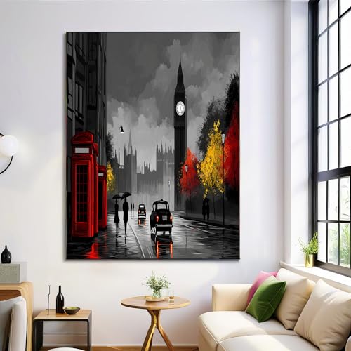 GDJSMIN Affiches Decoration Murale Tableau Mural Scène De Rue À Londres Big Ben Cabine...