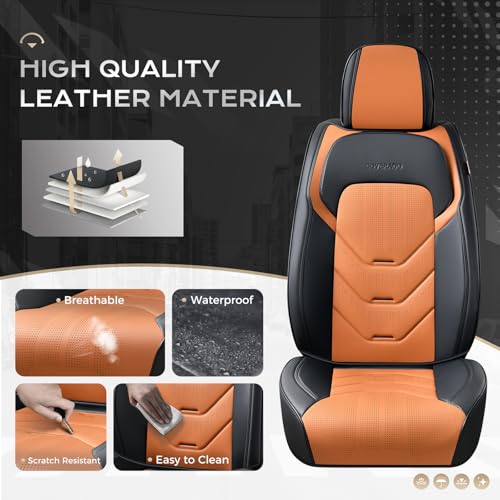 Image of Coverado Front and Back Seat Cover, 5 Seat Leather Car Seat Covers, Black&Brown Seat Cover for Cars, Waterproof Car Seat Protector, Automotive Seat Cover, Car Seat Cushion Universal Fit for Most Cars