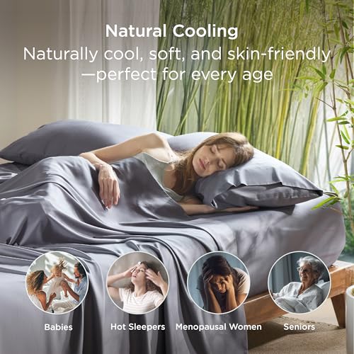 Bedsure Cooling Pillow Cases Standard Size, Rayon Derived from Bamboo Standard Pillowcases Set of 2, Breathable & Silky Soft Cool Bedding Pillow Covers with Envelope Closure, Dark Grey, 20x26 Inches