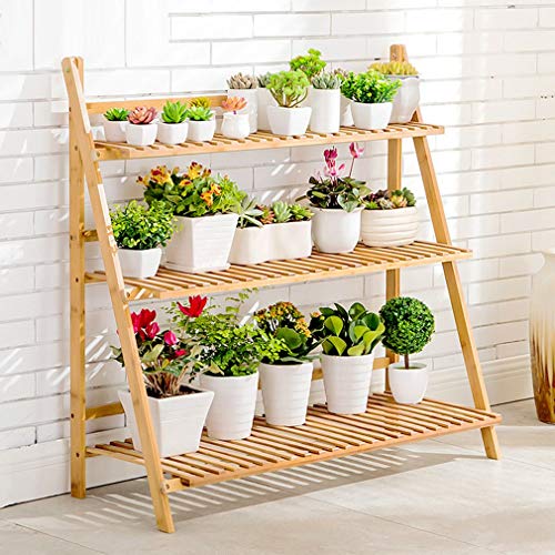 Unho Foldable Bamboo Plant Stand: 3 Tier Ladder Shelves Flower Pot Displaying Rack Indoor Organizer Holder For Succulents Small Planters Home Garden Patio Decor (100Cm Width) #TOP2