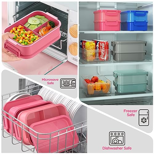 Image of DaCool Adults Bento Box Lunch Box - Stackable All-in-One Leakproof Bento Lunch Box for Adults Women Girls 74 OZ Large Lunch Containers with Fork Spoon Sauce Boxes for Work School Dining Out, Pink