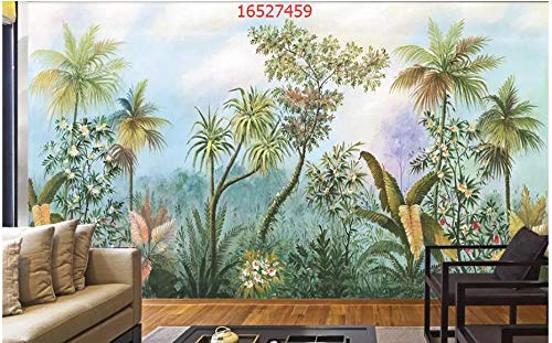 Kundenspezifische europäische Retro nostalgische mittelalterliche handgemalte Bananenpalme Regenwald Wandbild TV Hintergrund Tapete - 200x140cm/79"x