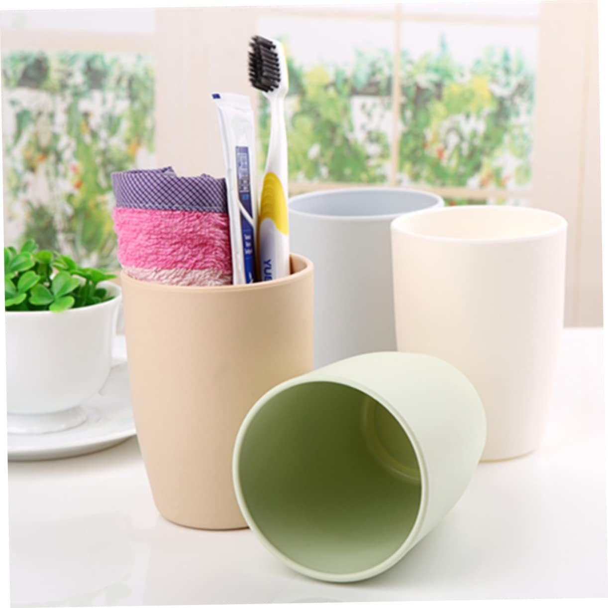 HOMOCONO Thickened Tooth Mug Unbreakable Plastic 201-300ml Rinsing Cup Coffee Tea Mug Bathroom Accessory