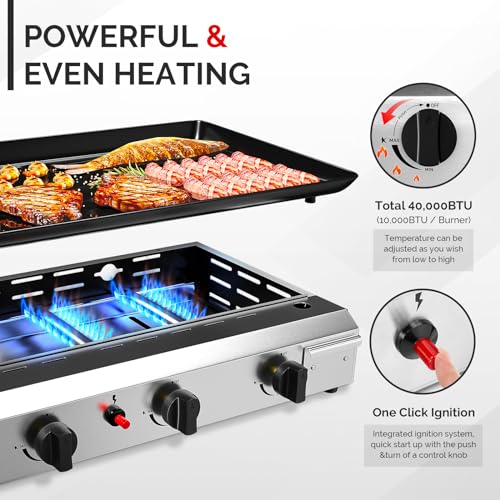 Rovsun FREESTANDING GRILL-4 Burner Portable Propane Griddle With Nonstick Enameled Tray, 40000 Btu Rolling Flat Top Gas Grill thumb #2