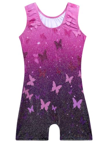 Image of Leotards for Girls Gymnastics Toddler Dance Biketards Mermaid Unicorn Athletic Dance Wear Shiny Rainbow Blue Hotpink
