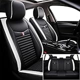 TISSARLG Seat Covers Fit for Nissan Altima 1999-2024,5 Seats Custom Fit Leather Cover Protector Cushion,Automotive Vehicle Auto Interior Covers(Black White,Premium Full Set)