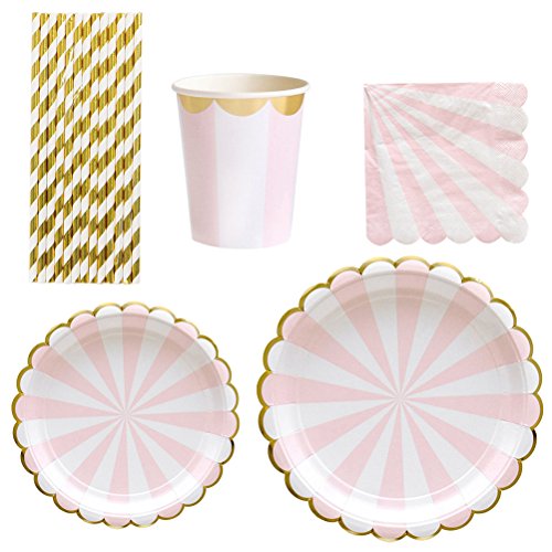 TOYMYTOY 69Pcs papier jetable assiettes à dîner tasses pailles Set Party Supplies (rose)