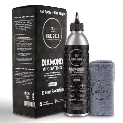 Magic Shield Diamond AI Coating – Graphene Liquid Self-Leveling Techology | Repairs & Protects | Last for 10 Years | High-Gloss Shine | Hydrophobic & Scratch-Resistant | for Car Paint, Headlights ONLY
