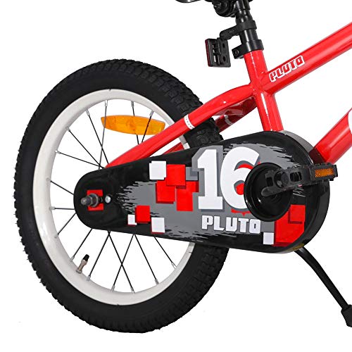 HILAND Pluto 16 Zoll Kinderfahrrad für Mädchen Jungen 3-7 Jahre Alt mit Ständer, Handbremse und Rücktritt rot – Bild 5