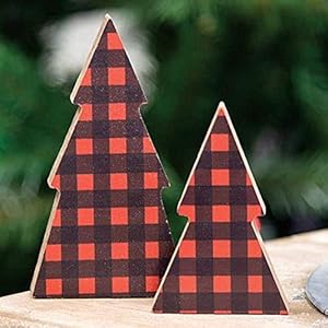 2packbuffaloplaidtreeswood4inchfarmhousebuffalocheckchristmastreesshelfsitters  Urban Country Home Decor 2 pack buffalo plaid trees wood 4 inch farmhouse buffalo check christmas trees shelf sitters  urban country home decor