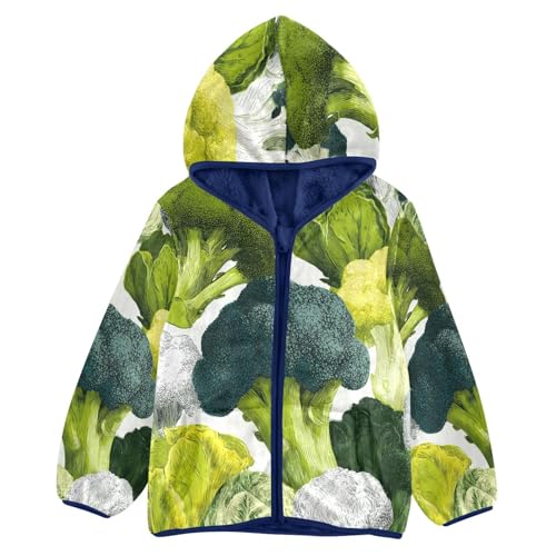 Colorful Broccoli and Cauliflower Toddler Fleece Jacket Girl Boys Hooded Fleece Jacket Coat Warm Outwear Zip-up 3-10T