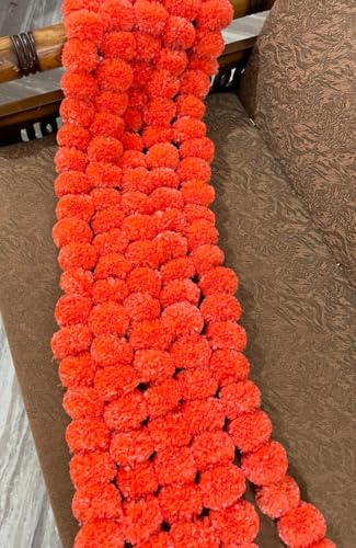 Image of SPHINX Artificial Marigold Fluffy Flowers Garlands for Decoration - Pack of 5 (Dark Orange)