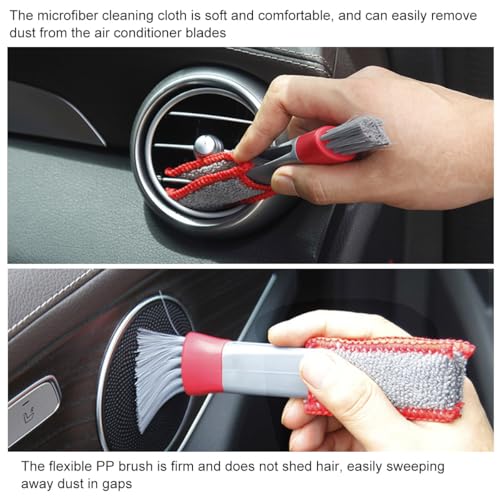KVAEY 2 PCS Mini Duster for Car Air Vent, Double Ended Automotive Air Vent Microfiber Duster & Brush, Dust Collector Cleaner for Keyboard Window Leaves Shutter, Car Accessories (Red & Gray)