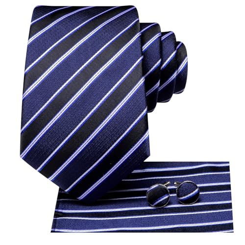Image of Dubulle Mens Tie Set Solid Paisley Silk Striped Necktie for Men with Cufflinks Tie and Pocket Square