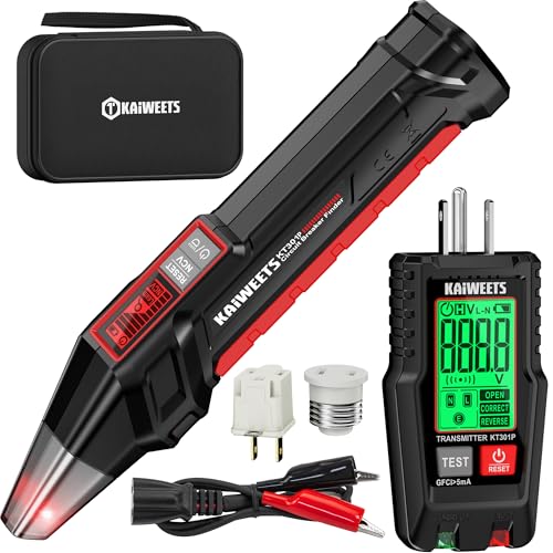 KAIWEETS Circuit Breaker Finder with LCD Display, NCV Tset &amp; Flashlight, Electric Tester and Voltage Tester with Integrated GFCI Outlet Tester, Includes Carrying Case and Accessories - KT301P