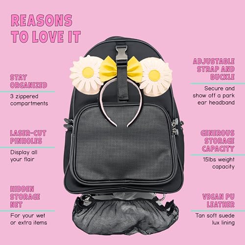 Designer Park Company - Master Gracey Backpack, Leather, w/Adjustable Strap, Hydration Kit, & Locking Pins, for Boys or Girls, Theme Parks or Travel - Onyx2