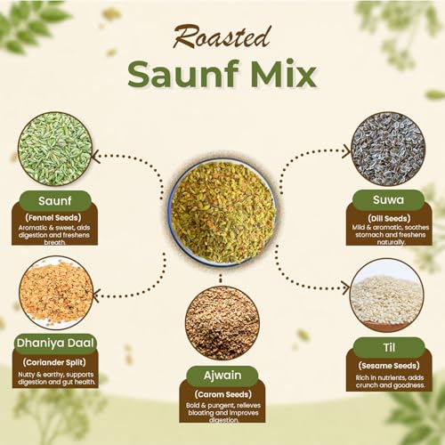 Image of Jyoti Ben's 5-Seed Roasted Digestive Mix | Saunf, Dhaniya Daal, Ajwain, Till & Suwa | Natural Mouth Freshener | After-Meal Digestive | No Preservatives (250g)