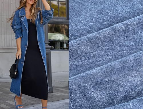 CHARTOU Women's Casual Double Breasted Long Denim Trench Coat Jean Jacket Trenchcoat with Belt Duster Coat3