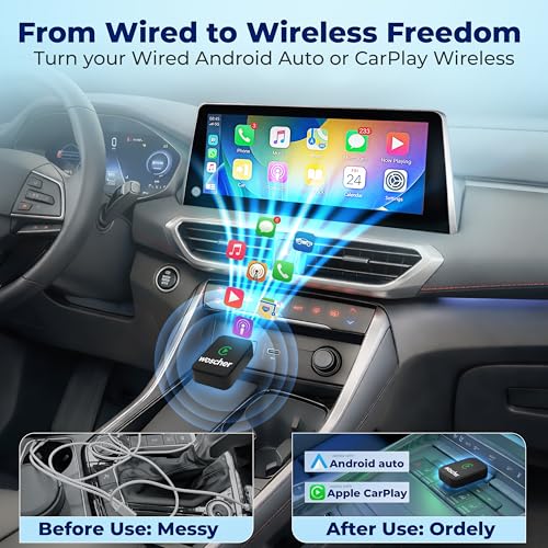Image of Woscher 2-in-1 Airlink Wireless carplay Adapter, Converts Wired Auto Android & CarPlay to Wireless, car Bluetooth Receiver, Android auto Adapter only for OEM Cars | 1+1 Year Warranty