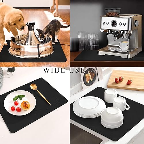 Image of Coffee Mat for Countertops,Coffee Bar Accessories Fit Under Coffee Maker Espresso Machine, Absorbent Hide Stain Rubber Mat for Countertop,Dish Drying Mat for Kitchen Counter (Black, 16 inchx24 inch)