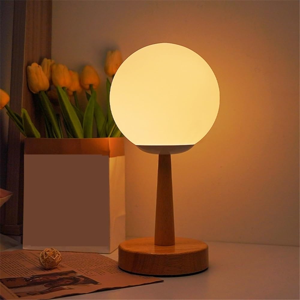 Lampka biurkowa Mała drewniana lampka stołowa zdobi biurko, stolik nocny, sypialnię, gabinet, szklaną lampkę nocną Lampka nocna