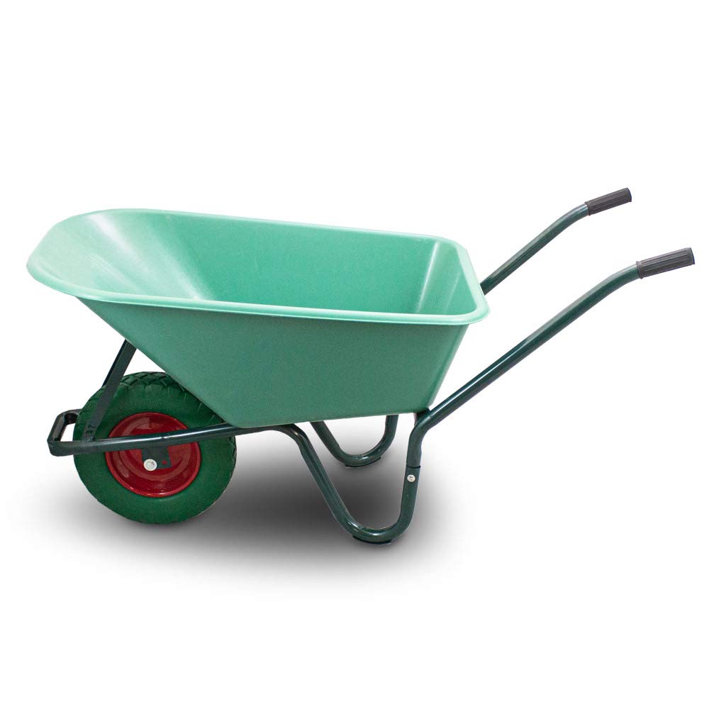 BITUXX Schubkarre 100L Schubkarren Scheibtruhe Schiebkarre Bauschubkarre mit PVC Wanne und PU Rad bis 250kg (Schubkarre mit PVC Mulde und PU Rad Grün)
