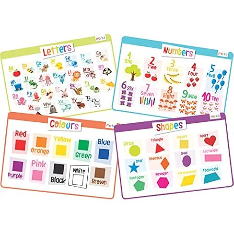 merka Kids Placemats Educational Placemat Non Slip Reusable Silicone Plastic Toddlers Set Letters Colours Shapes Numbers Learning Placemat for the Dining and Kitchen Table Cover