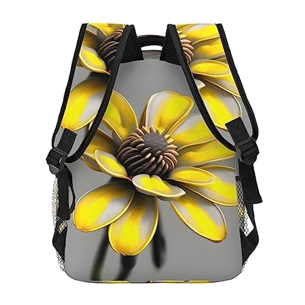 OdDdot Mochila escolar con estampado de flores amarillas y grises, mochila para laptop, bolsa deportiva casual para mujeres y hombres, viajes de negocios, negro, talla única, Negro, talla única