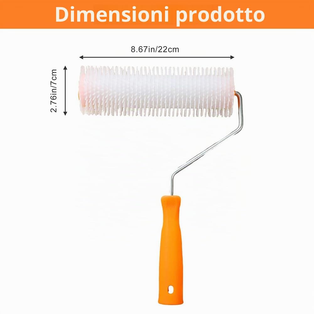 Rullo Frangibolle,Rullo Pavimento Adatto,Spazzola Pavimento da Parete in Cemento per l'antischiuma Durante la Costruzione di Cemento Autolivellante,Lunghezza 22 cm,Altezza Denti 11 mm