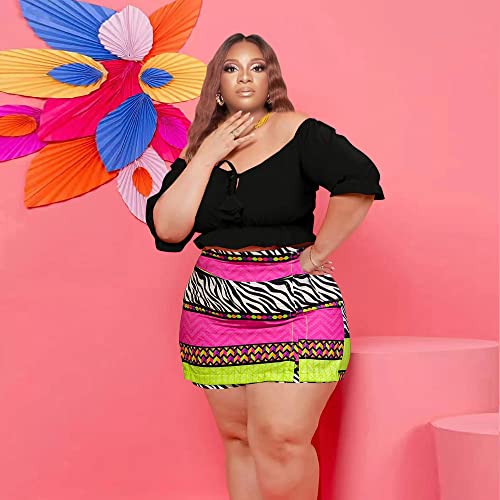 Image of Women Plus Size Skirt Two Piece Outfit Short Sleeve Off The Shoulder Crop Top shorts Dress Suit Set