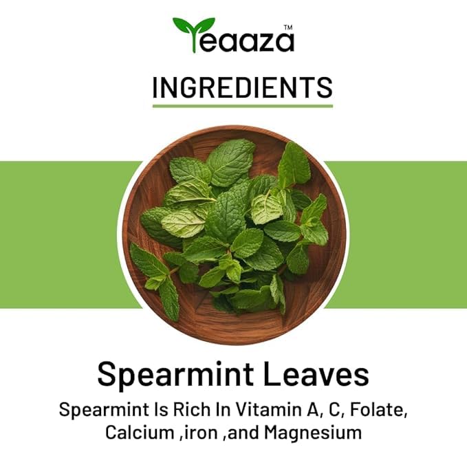 Image of Teaaza Organic Spearmint Tea Leaves - Pack of 2 x 100 Grams-200 Cups-Caffeine-Free Herbal Spearmint Tea for PCOS | SUPPORTS HORMONE BALANCE, ACNE, FACIAL HAIR & PCOS RELIEF | Fresh Minty Flavor, 100% Natural, Spearmint leaves | loose leaf spearmint herbal tea - 2 Months Budget Pack