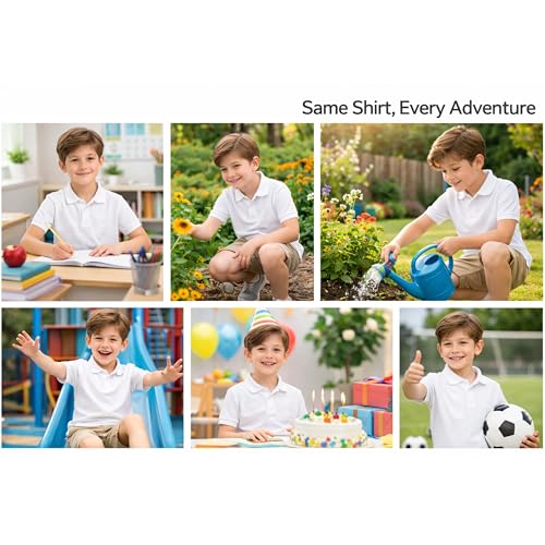 Image of Kids Boys Polo T-Shirt | Half Sleeves | Organic Cotton Rich Bio-Wash Fabric | Ultra Soft & Breathable | Regular Fit | Plain Solid Colour Casual Wear & School Uniform