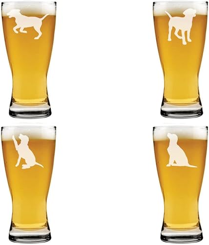 MIP 15 oz Beer Pilsner Glass Labrador Retriever Collection Gift Set of 4