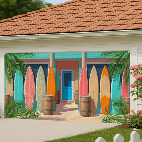 Housse de garage tropicale pour masquer une porte et décorer l'été - 4