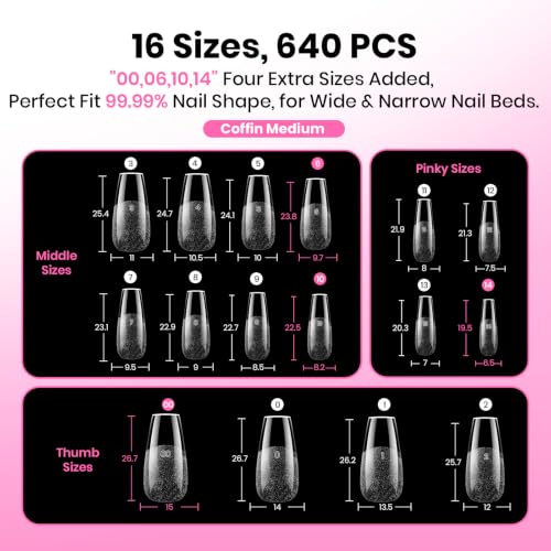 Image of Beetles Flat-X Soft Gel Nail Tips, Medium Coffin, 640Pcs, 16 Sizes