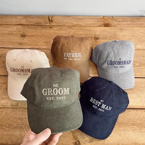 WEAR PHYSIQUE Custom Embroidered Groomsmen Hat, Corduroy Groom Ballcap, Father of the Bride Cap, Best Man Hat, Gift for Him, Wedding & Bachelor Party Hats3