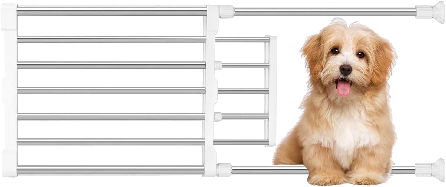 Maerd Short Dog Gates for Doorways,Dog Gate to Step Over,Retractable Puppy Gate for Stairs Indoor with Door,15.7Inch Doggy Gate,Silver and White Pet GATE (Silver, 29''-38'' W, 15'' H) Silver 29''-38'' W, 15'' H