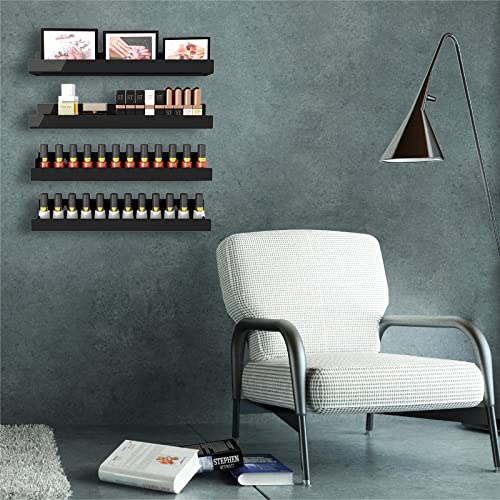 Image of 4 Pack 15 Inch Black Acrylic Floating Wall Shelves, Kids Bookshelf | Modern Display Shelf for Nail Polish, Sunglasses, Oils, Pictures & Toys