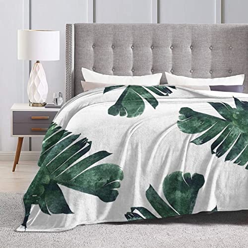 Palm Leaves Printed Fleece Blanket 80"X60", Super Soft Lightweight Microfiber Throw Blanket For Bed Sofa Travel #TOP3