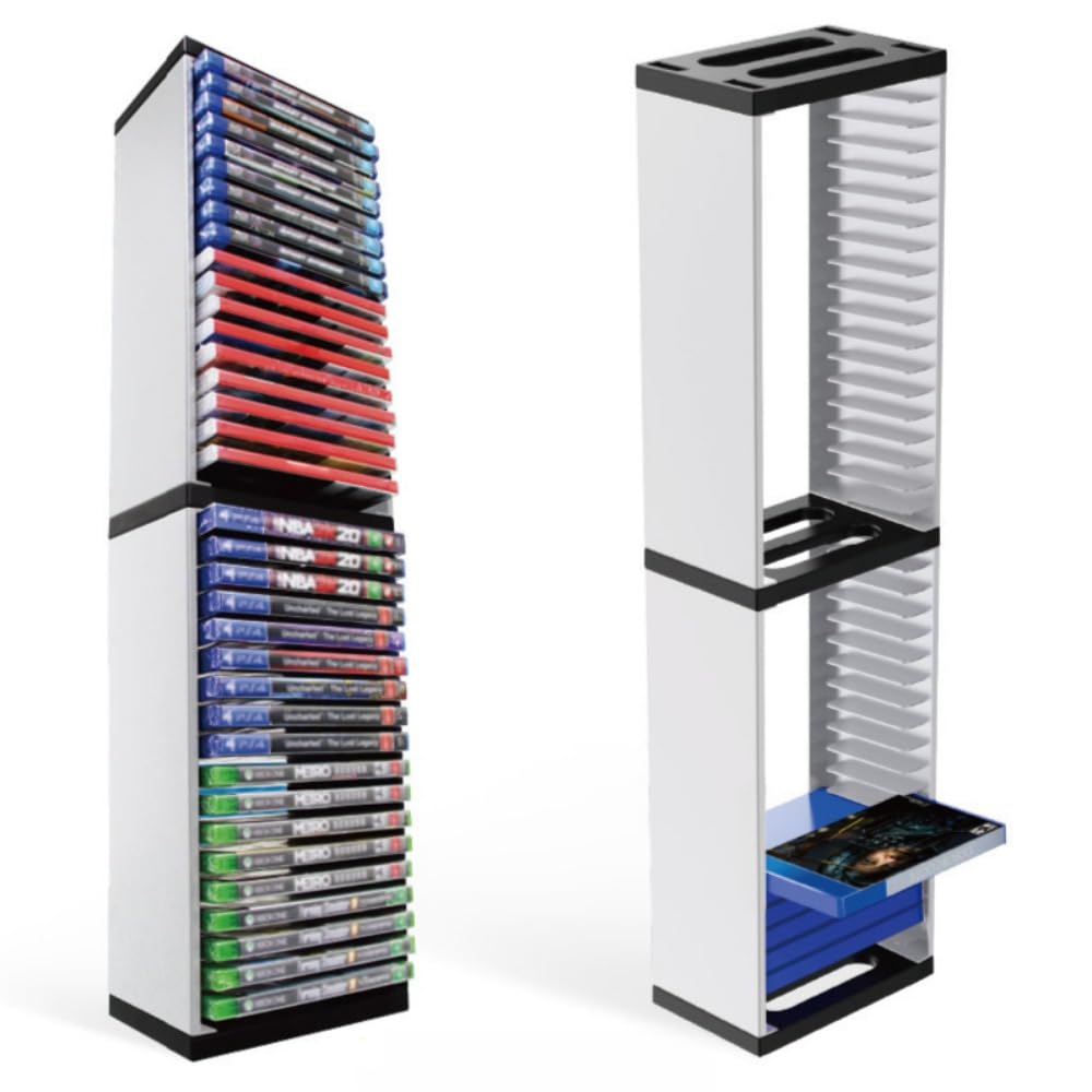 「NexPon」PS5 縦置きスタンド 12/23/36/46枚 ソフト収納 ゲームラック プレイステーション用 垂直 For PS5 カセット BD ディスク収納 便利グッズ タワー型 省スペース 空間節約 多機能 ダブルレイヤー収納 (36 層)