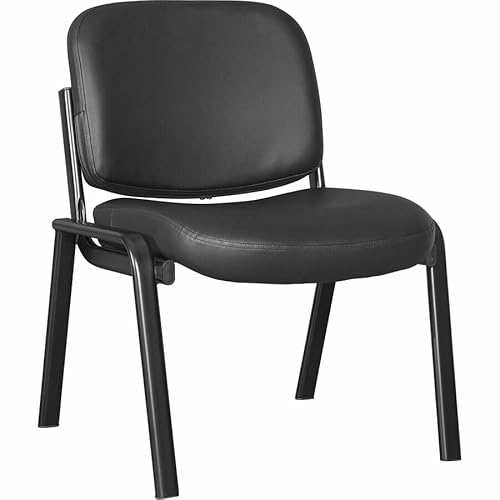 Deluxe Leather 4-Leg Guest Chair with Armless Leather & Plywood Seat - Black