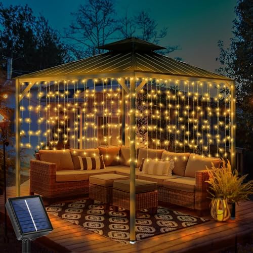 32.8 * 3.28FT Large Size Solar Curtain Icicle Lights Outdoor, 8 Modes Outdoor String Icicle Curtain...
