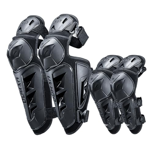 DUHAN Motorcycle Knee Shin Guards and Elbow Guard (Knee & Elbow Pads) for Men & Women - CE Level 2 Certified 45-180 Flex Design Adjustable Straps (Black 4 Pcs)
