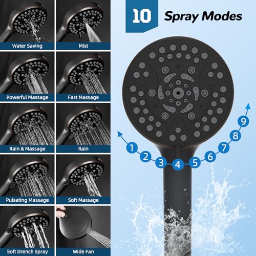 Image of Hibbent High Pressue All Metal 10 inch Rainfall Shower Head, Handheld 10-Spray | cUPC Certified Oil-Rubbed Bronze Dual Showerhead Combo, 4-way Diverter with Pause Mode, Extension Arm, 71'' Hose & Holder