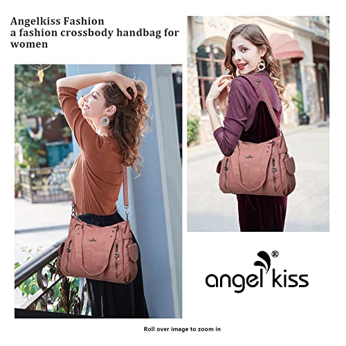 Angelkiss Handbags For Womens Top-Handle Hobo Purse Roomy Casual Shoulder Bags Pu Tote Satchel Purse For Womens Pink #TOP1