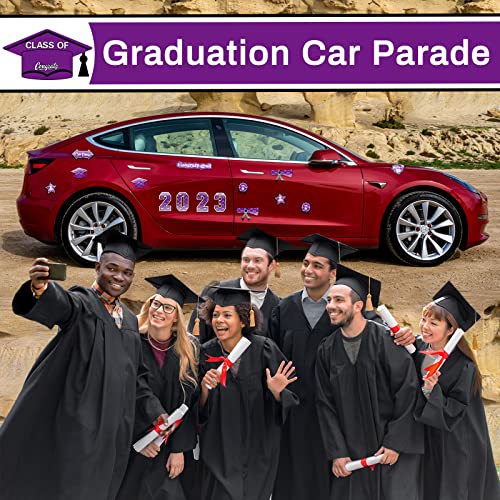 37Pcs Graduation Car Reflective Magnets Grad 2023 Car Decorations Waterproof Decal Graduation Cap Fridge Refrigerator Automotive Garage Door Magnetic Sticker For Cars Metal Surface (Purple Black) #TOP4