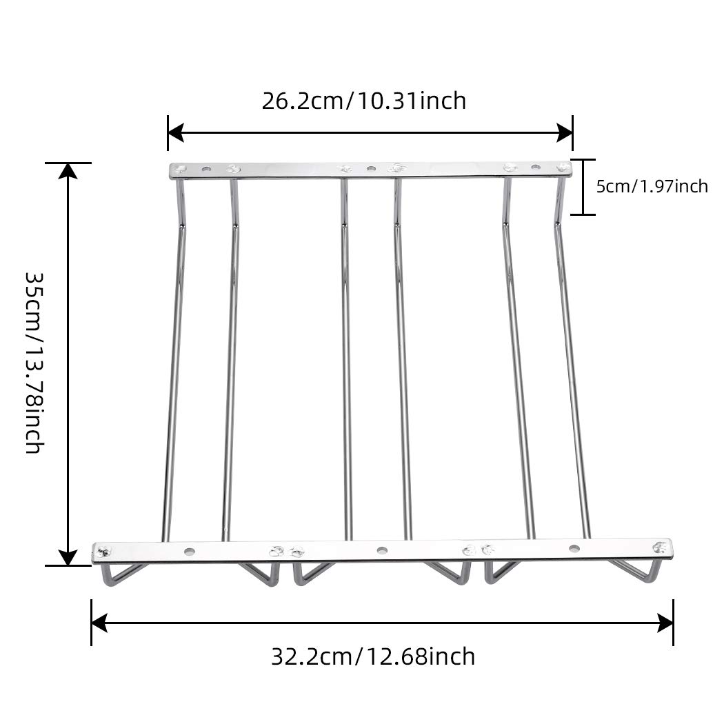 Support à Verres à Vin Suspendu Sous Placard - 2 Rangées, Finition Chromée, 24 Cm, Pour Rangement Verres à Pied
