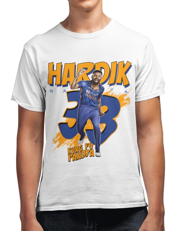 Gujarat ka Panda Celebration for Team India Cricket Number 33 Pure Cotton Men's Round Neck T-Shirt White